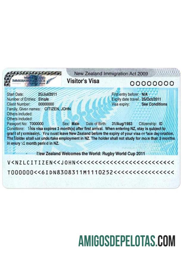 Visto para NOVA ZELÂNDIA exemplo real